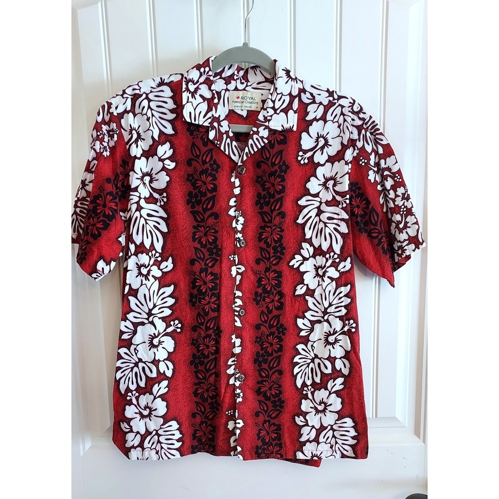Vintage Royal Hawaiian Creations Shirt Men's Size M Made In Hawaii Red Black